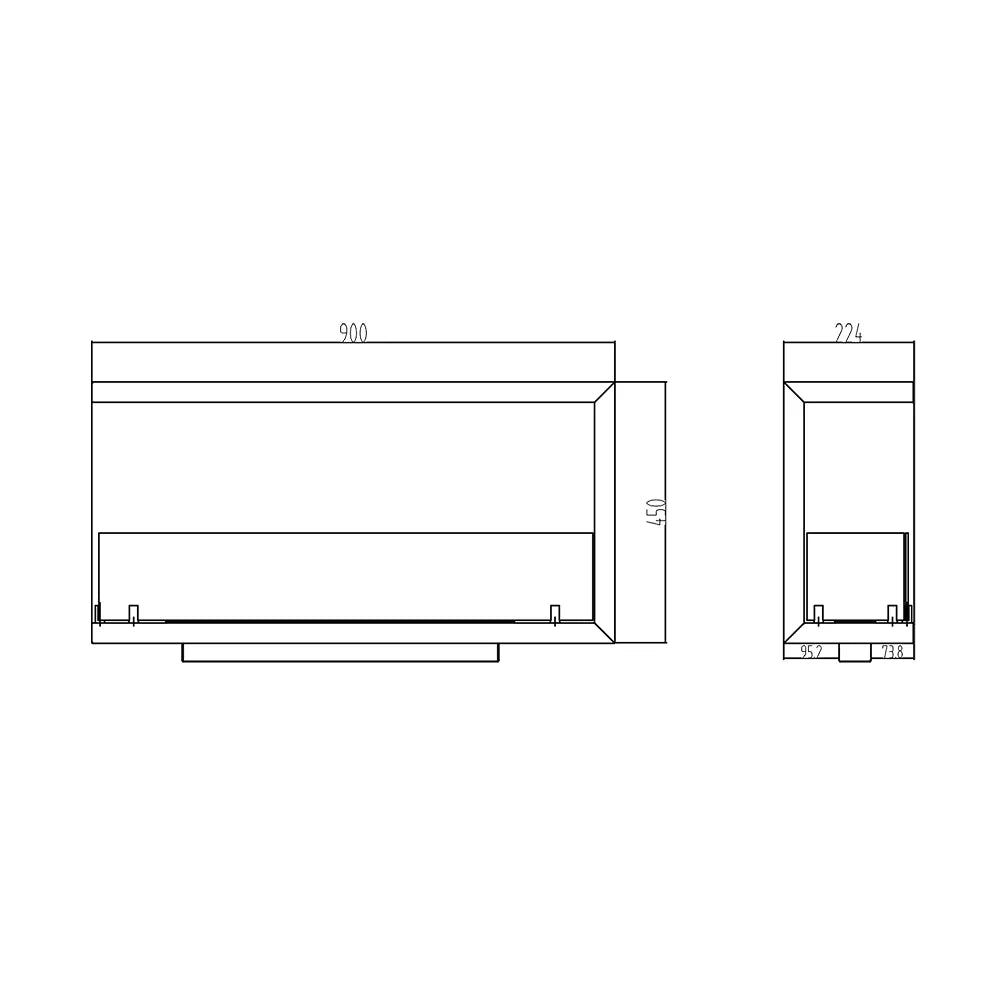 Camino a Bioetanolo da Incasso ad angolo 90x22,4x45 cm Sutri 90 SX Nero
