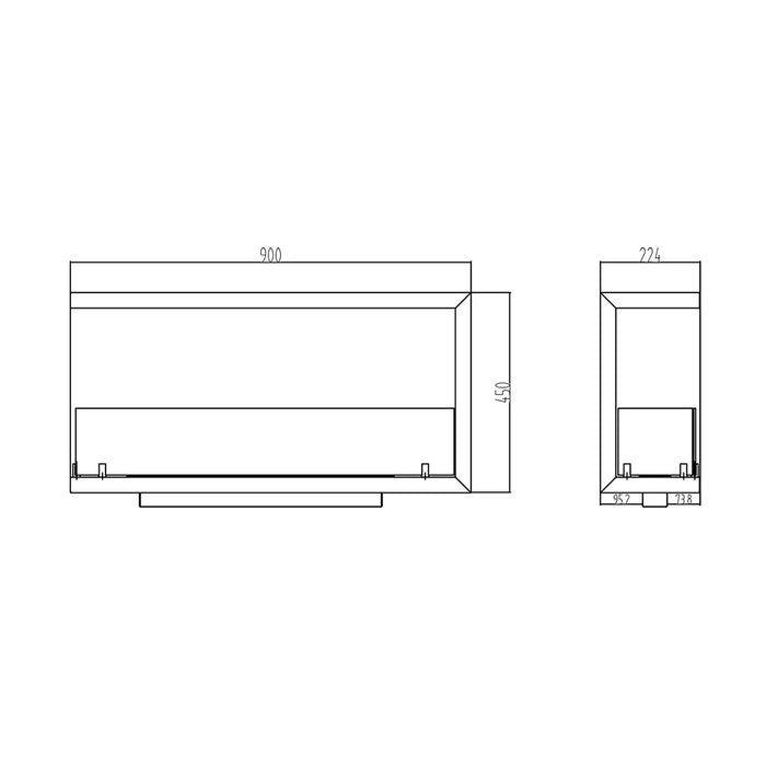 Camino a Bioetanolo da Incasso ad angolo 90x22,4x45 cm Sutri 90 SX Nero