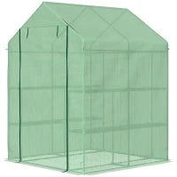 Serra da Giardino con Scaffali, Copertura in PE e Porta Avvolgibile, 143x138x190 cm, Verde