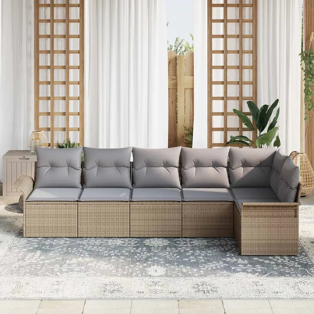 Set Divano da Giardino con cuscino 6 pcs Beige polyrattan 3345380