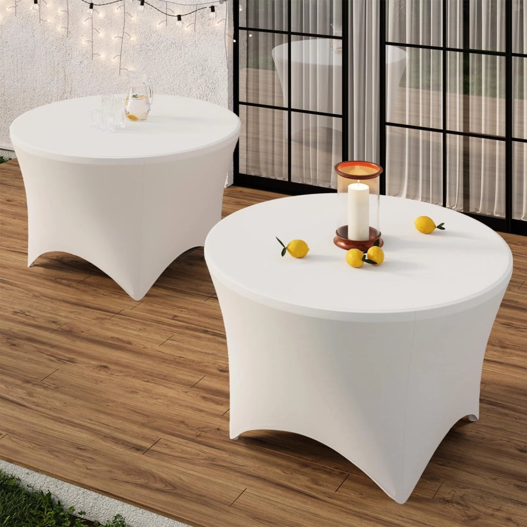 IDMarket - Tavolo rotondo pieghevole portatile da 122 cm per il campeggio o il divertimento con copertura bianca