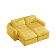 Divano modulare 2 posti senza montaggio con pouf; seduta ampia in tessuto chenille - giallo