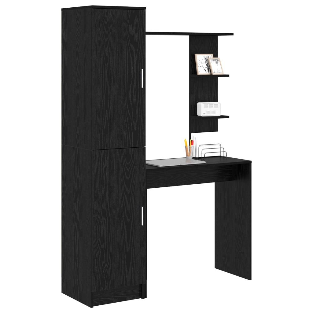 Scrivania con spazio di archiviazione rovere nero legno ingegnerizzato