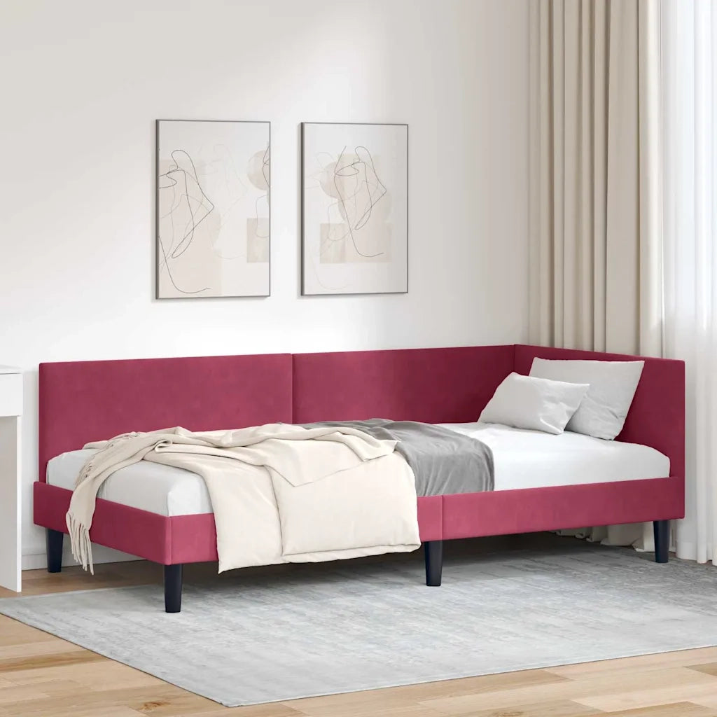 Cornice del letto ad angolo Rosso Vino 90 cm x 190 cm Velluto