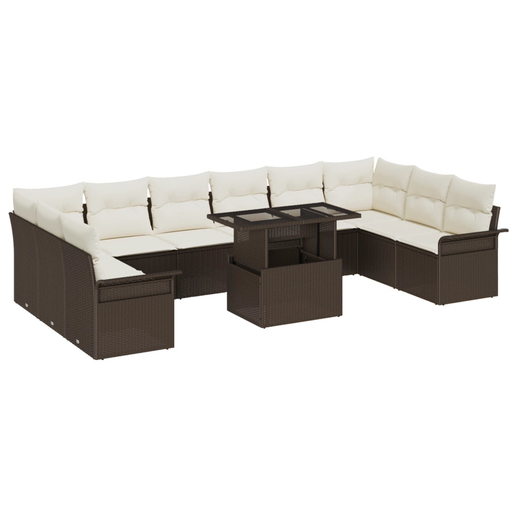 Set Divano Giardino 11 Pezzi con Cuscini Marrone Rattan Polietilene
