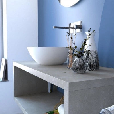 Mensolone bagno 80 cm grigio cemento con vano a giorno per lavabo da appoggio Master