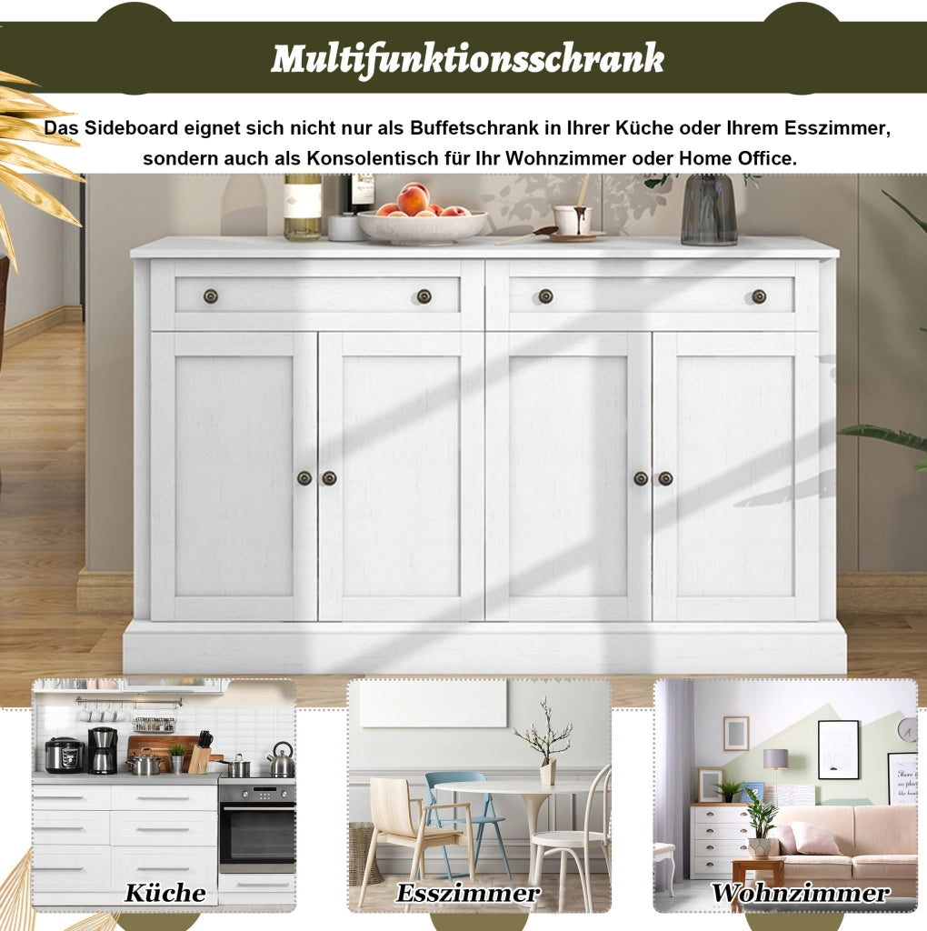 Credenza Sideboard con 4 ante e 2 cassetti; 150x40x86 cm; bianco antico