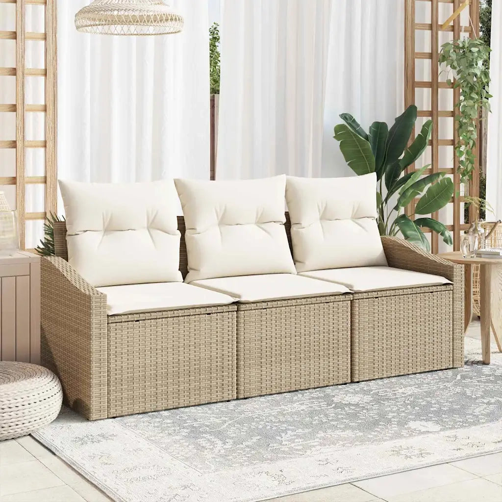 Set Divano da Giardino 3 pz-Sofa da Giardino-Divanetto da esterno Beige e Bianco polyrattan