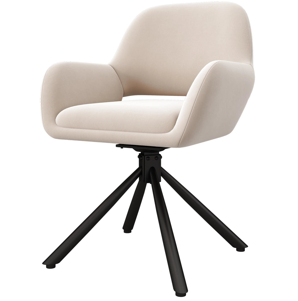 Set di 4 sedie da pranzo girevoli con braccioli in velluto e metallo beige