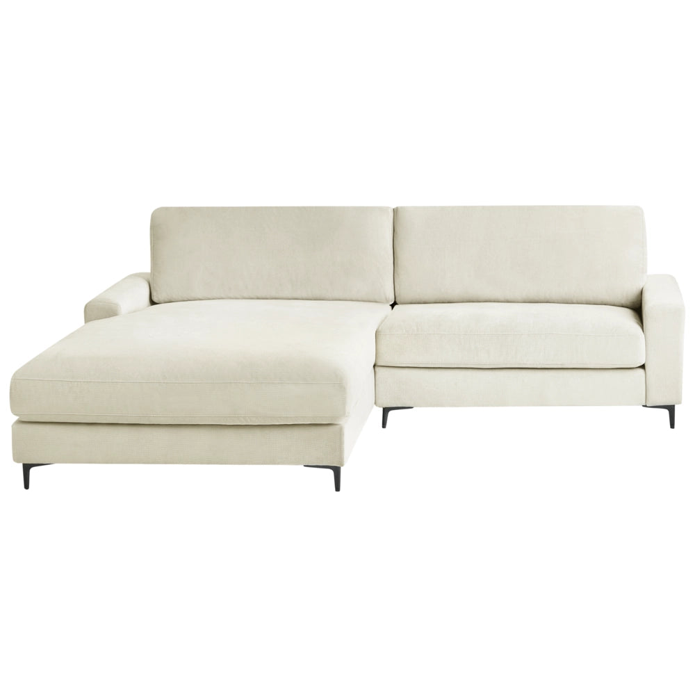 Divano angolare a destra  in tessuto di ciniglia bianco sporco Poliestere Metallo Gambe nere 190 x 272 x 83 cm Schienale imbottito e rifinito 3 posti a L Soggiorno in stile moderno