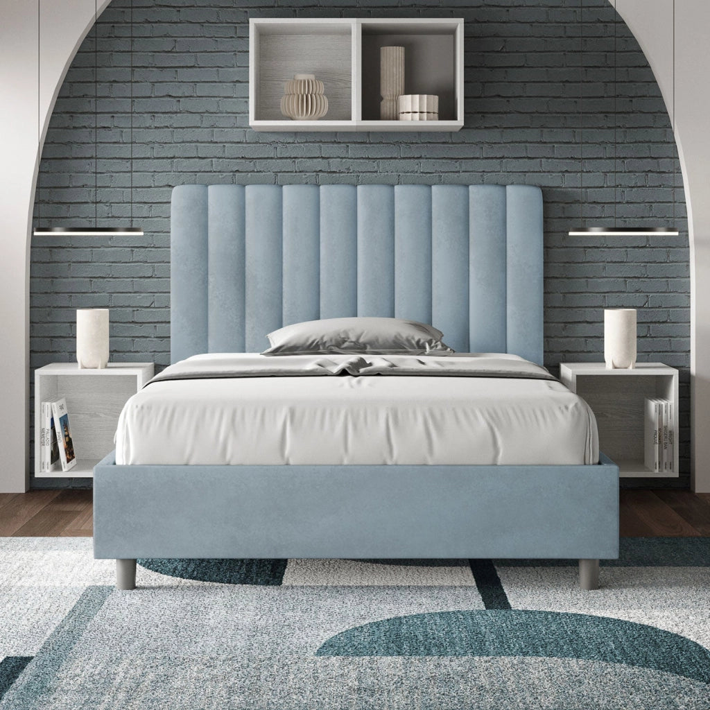 Letto 1 Piazza e Mezzo 120x200 cm con Rete e Contenitore Agueda Azzurro