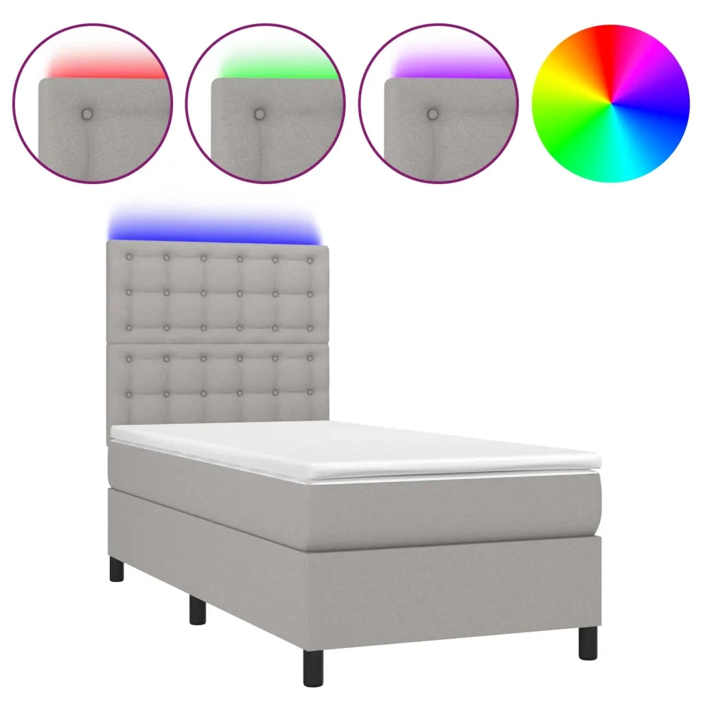 Letto a Molle Materasso e LED Grigio Chiaro 80x200 cm Tessuto cod mxl 34339