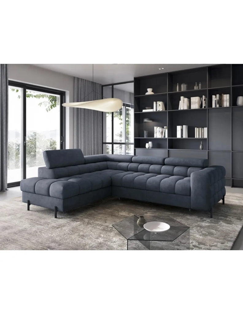 Divano angolare sinistro convertibile Blu scuro 5 posti FERRUM grande formato 276x93x200cm
