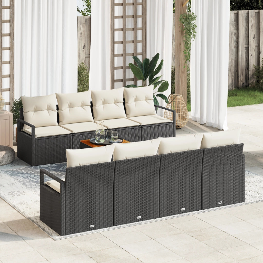 Set di divano da giardino  9 pezzi con cuscini Nero Polirattan Acacia