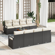 Set di divano da giardino  9 pezzi con cuscini Nero Polirattan Acacia