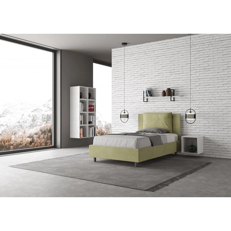 Letto imbottito 1 piazza e mezza 120x210 cm Antea - Contenitore,Microfibra,Tè verde