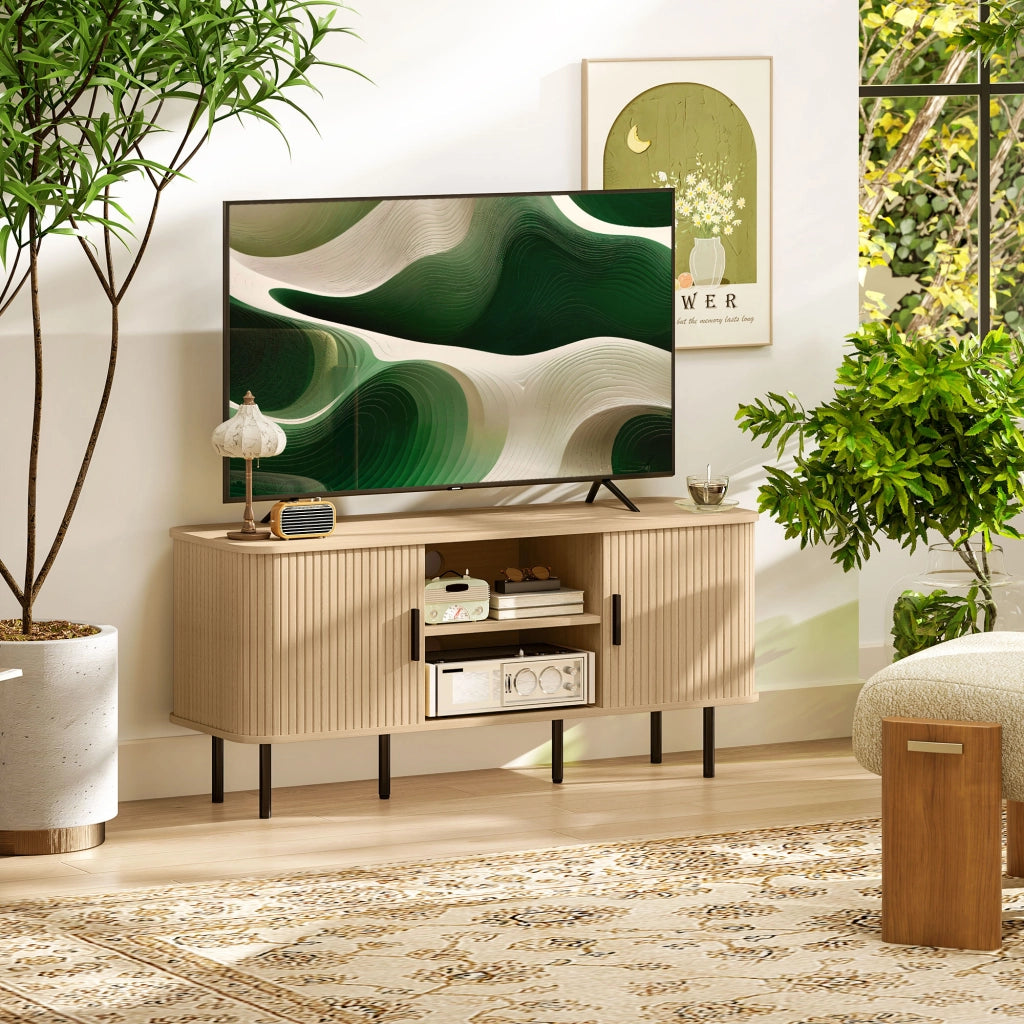 Mobile TV con ante scorrevoli e scaffali aperti ¨C zephmum ¨C rovere 120x40x55 cm