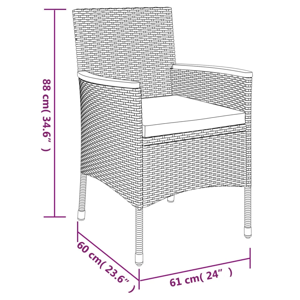 Set Bistrò da Giardino 3 pz con Cuscini in Polyrattan Grigio 3187430