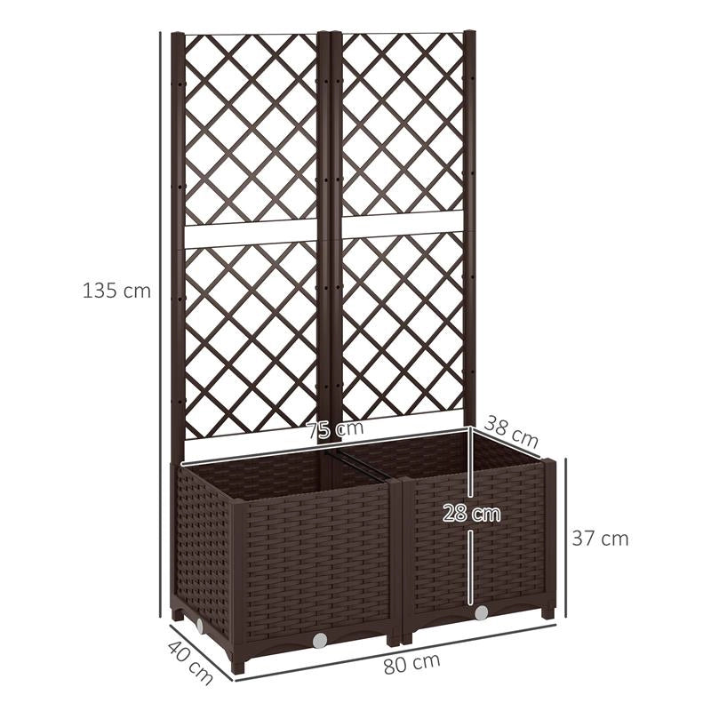 FIORIERA RIALZATA CON TRALICCIO PER RAMPICANTI E 8 FORI DI DRENAGGIO IN PP 80X40X135 CM MARRONE