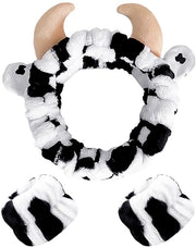 Cintura per capelli a forma di testa di mucca - Disegno divertente - Cinture per capelli a forma di mucca - Nero/Bianco - Flanella - 1 pezzo/2 pezzi - Cintura per capelli