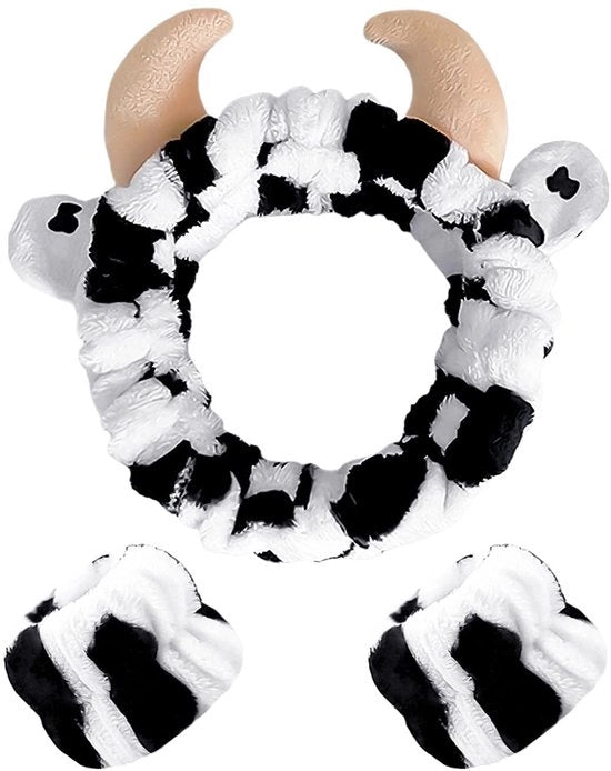 Cintura per capelli a forma di testa di mucca - Disegno divertente - Cinture per capelli a forma di mucca - Nero/Bianco - Flanella - 1 pezzo/2 pezzi - Cintura per capelli
