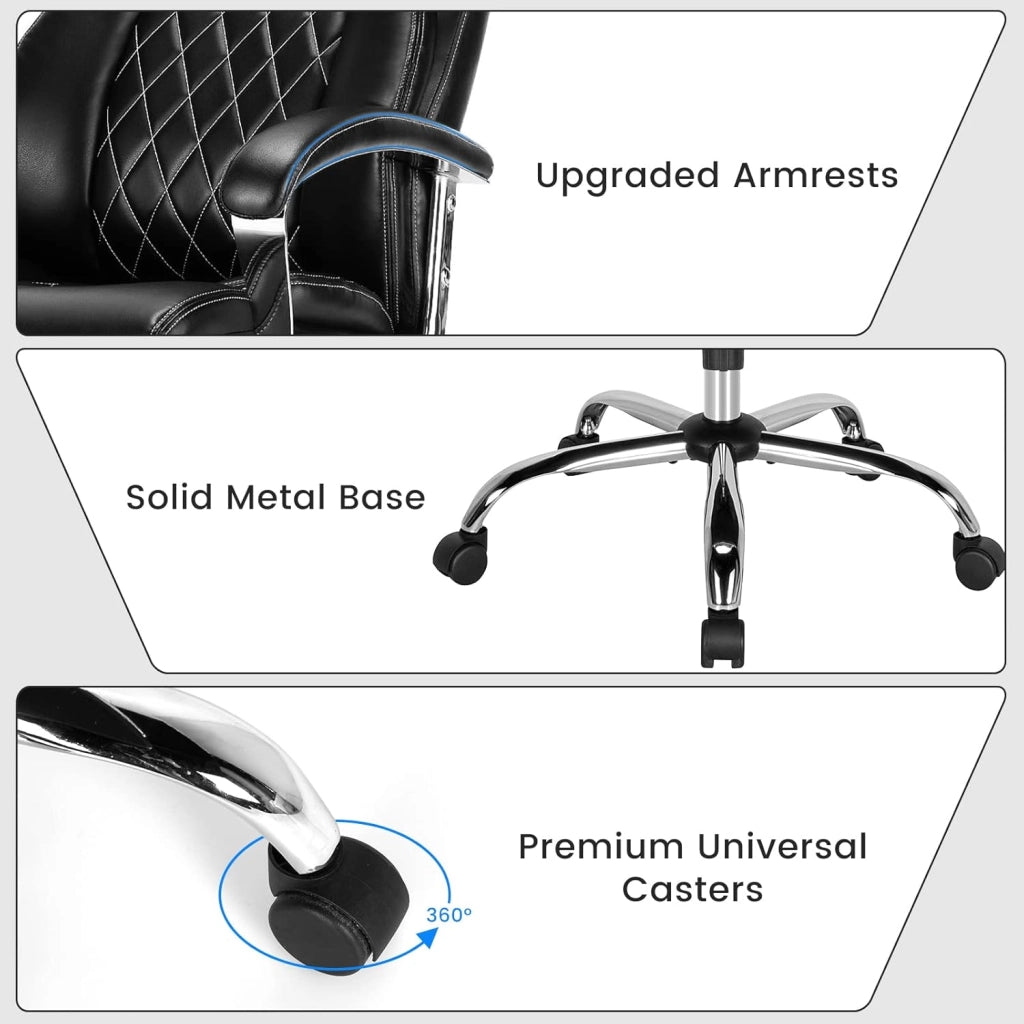 Sedia da ufficio ergonomica con 5 ruote, seduta larga con altezza regolabile 54-61,5 cm, schienale reclinabile e braccioli, carico fino a 225 kg, sedia imbottita per studio
