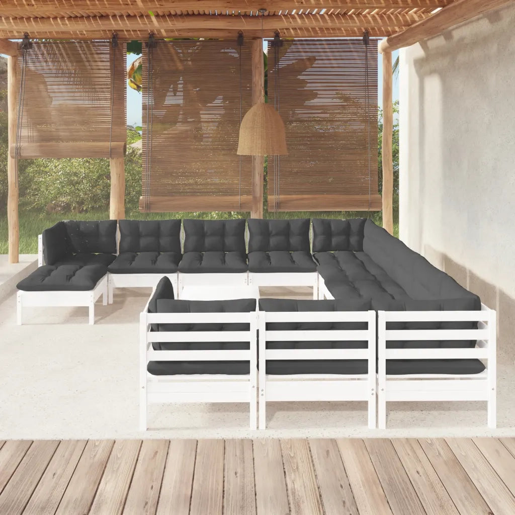 Set Divani da Giardino 13 pz con Cuscini Bianchi Legno di Pino 3097074