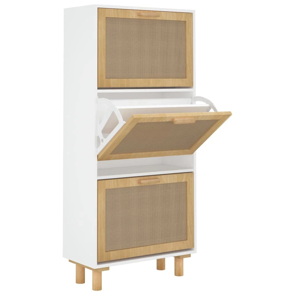 Scarpiera mobile contenitore per scarpe mobile per ingresso/corridoio/soggiorno 52 x 25 x 115 cm legno ingegnerizzato/rattan bianco 02_0021463