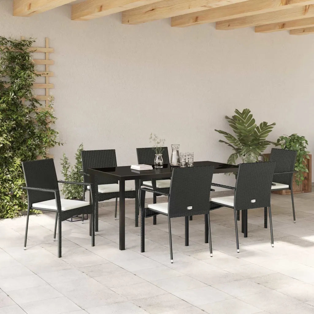 Set da Pranzo per Giardino con cuscino 7 pcs Nero polyrattan 3380082