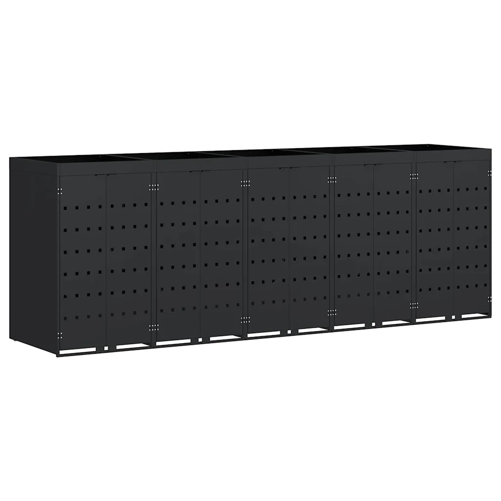 Contenitore per Rifiuti per 5 Bidoni Nero 340 x 77,5 x 121,5 cm