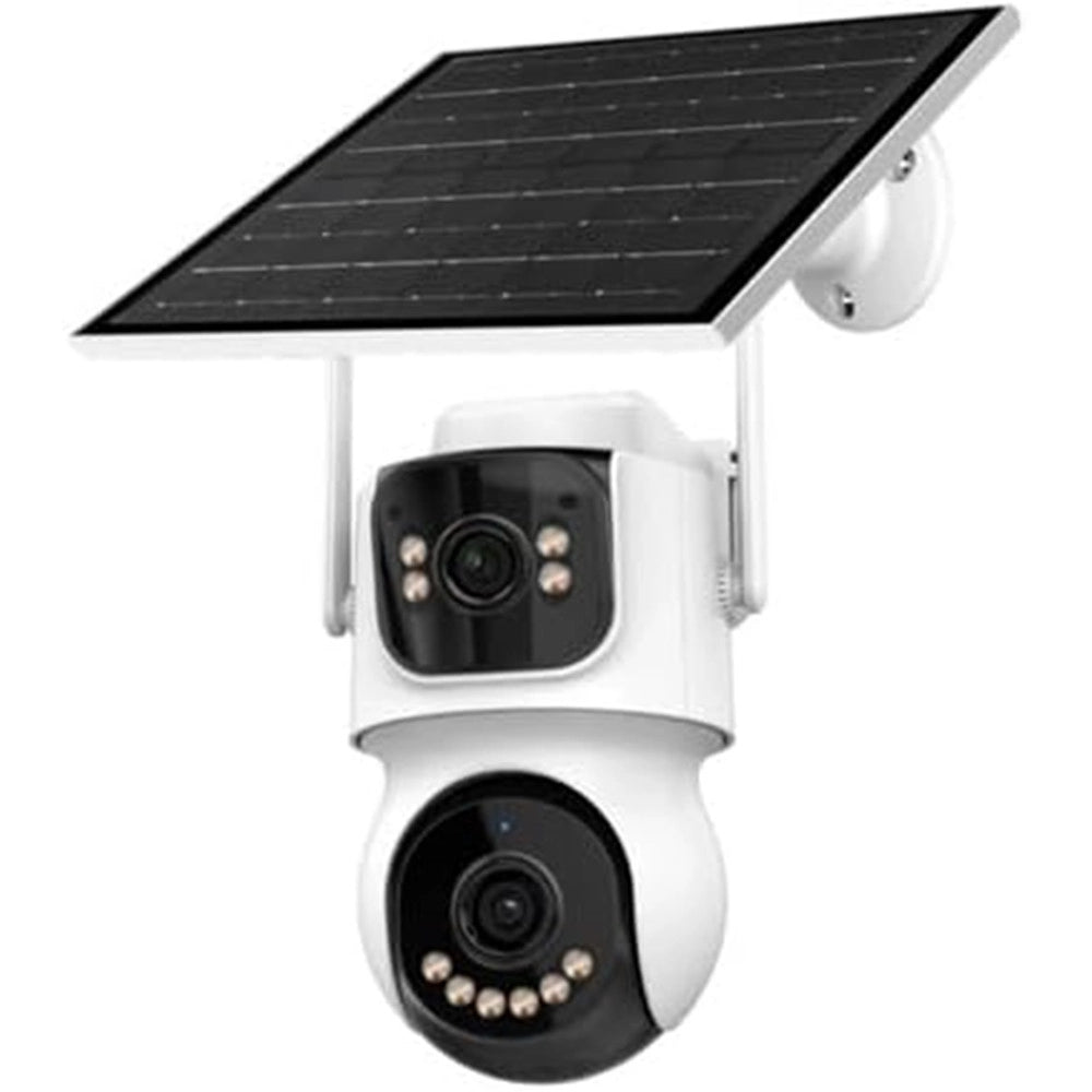 Trade Shop - Telecamera Di Sorveglianza Sicurezza Pannello Solare Per Esterni A Doppio Obiettivo -