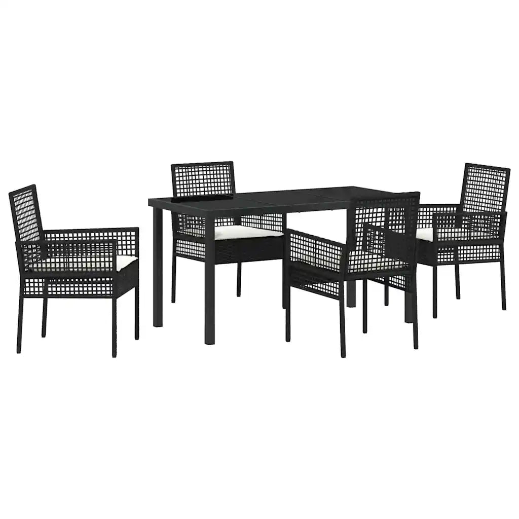 Set da Pranzo per Giardino con cuscino 5 pcs Nero polyrattan