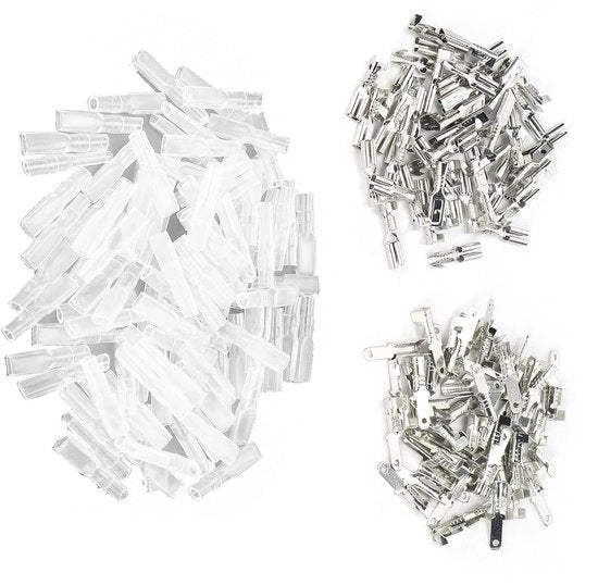 Set di terminali a crimp per spade - 50 maschili e 50 femminili - 100 strisce di isolante - 2,8 mm argento - connettori veloci