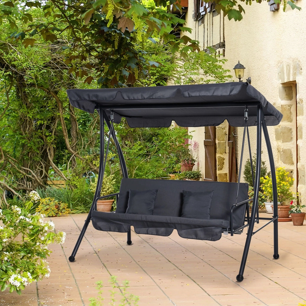 Amaca da Giardino 3 Posti Convertibile con Materasso ¨C zephmum ¨C 200x125x170 cm Metallo Polyester Nero Antracite