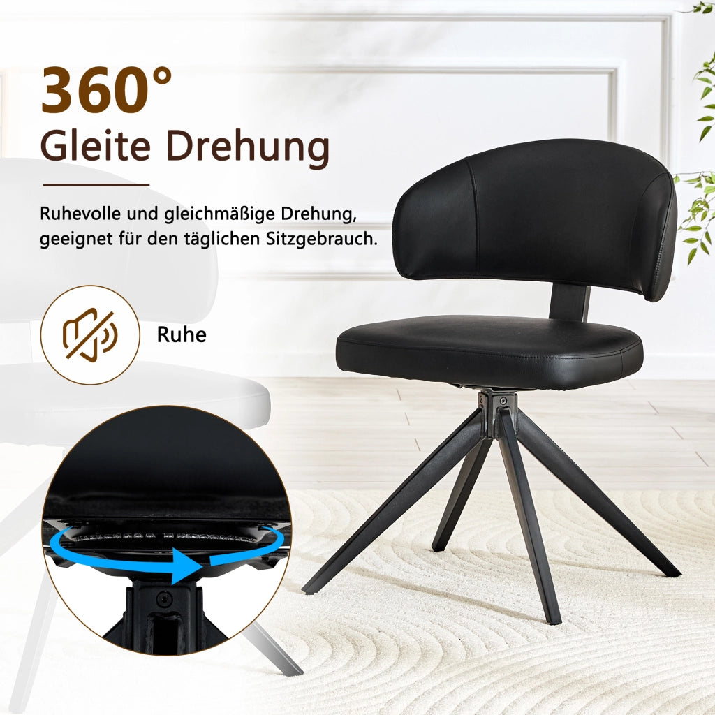 Chaise da sala da pranzo 2 pezzi girevoli con seduta imbottita e schienale curvo in pu e metallo nero