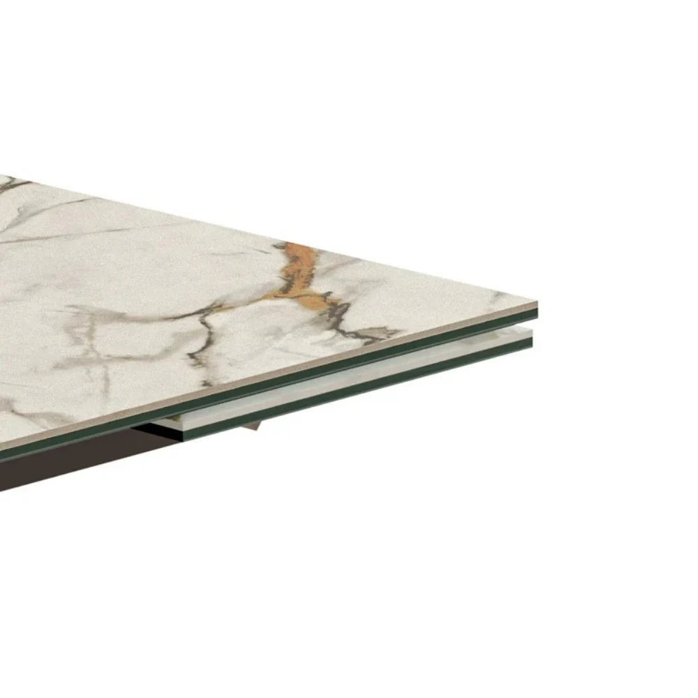 Tavolo da pranzo allungabile in ceramica su vetro effetto marmo calacatta Hover 160-240x90 cm fino a 10 posti | Duzzle