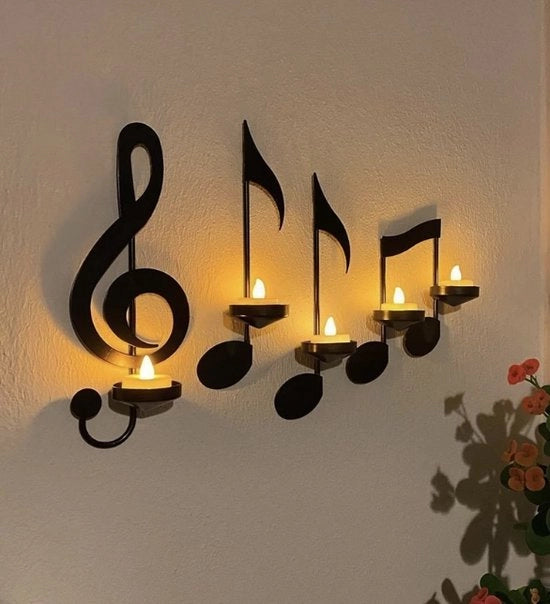 Supporto Candelabro - Decorazione Parete - Candelabro - Supporto Cera - Supporto Oggetto - Ripiano Parete - Decorazione Parete - Note Musicali