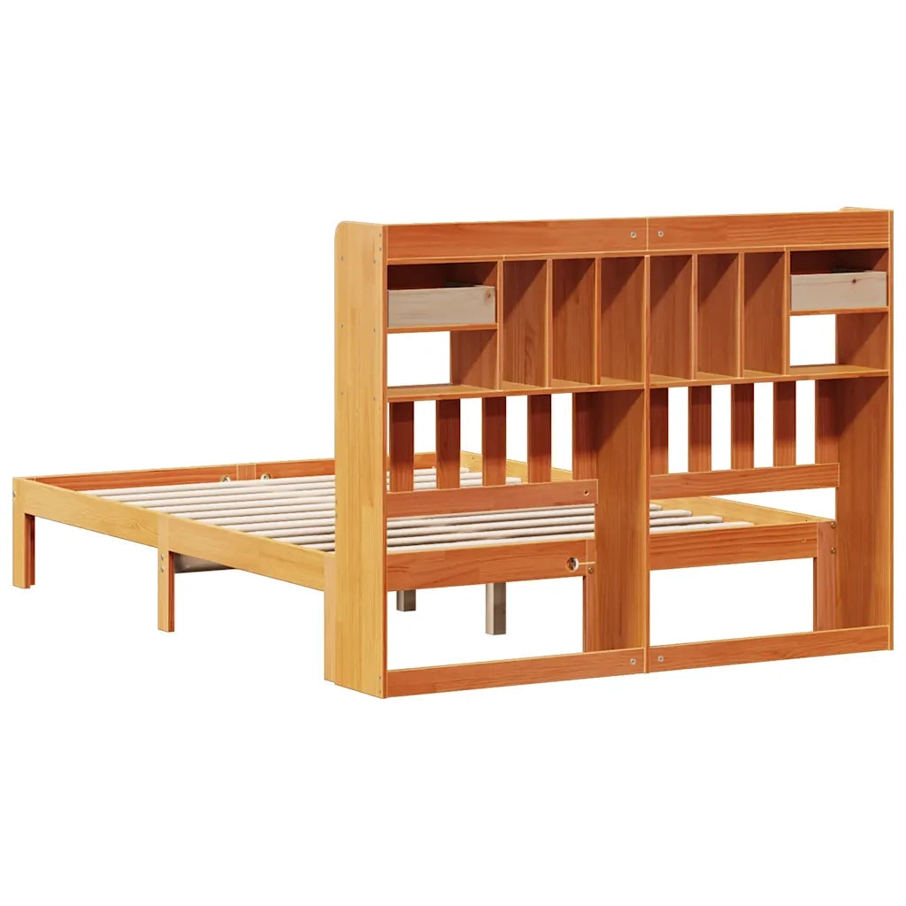 Letto Libreria senza Materasso Marrone Cera 140x190 cm in Pino 3322615