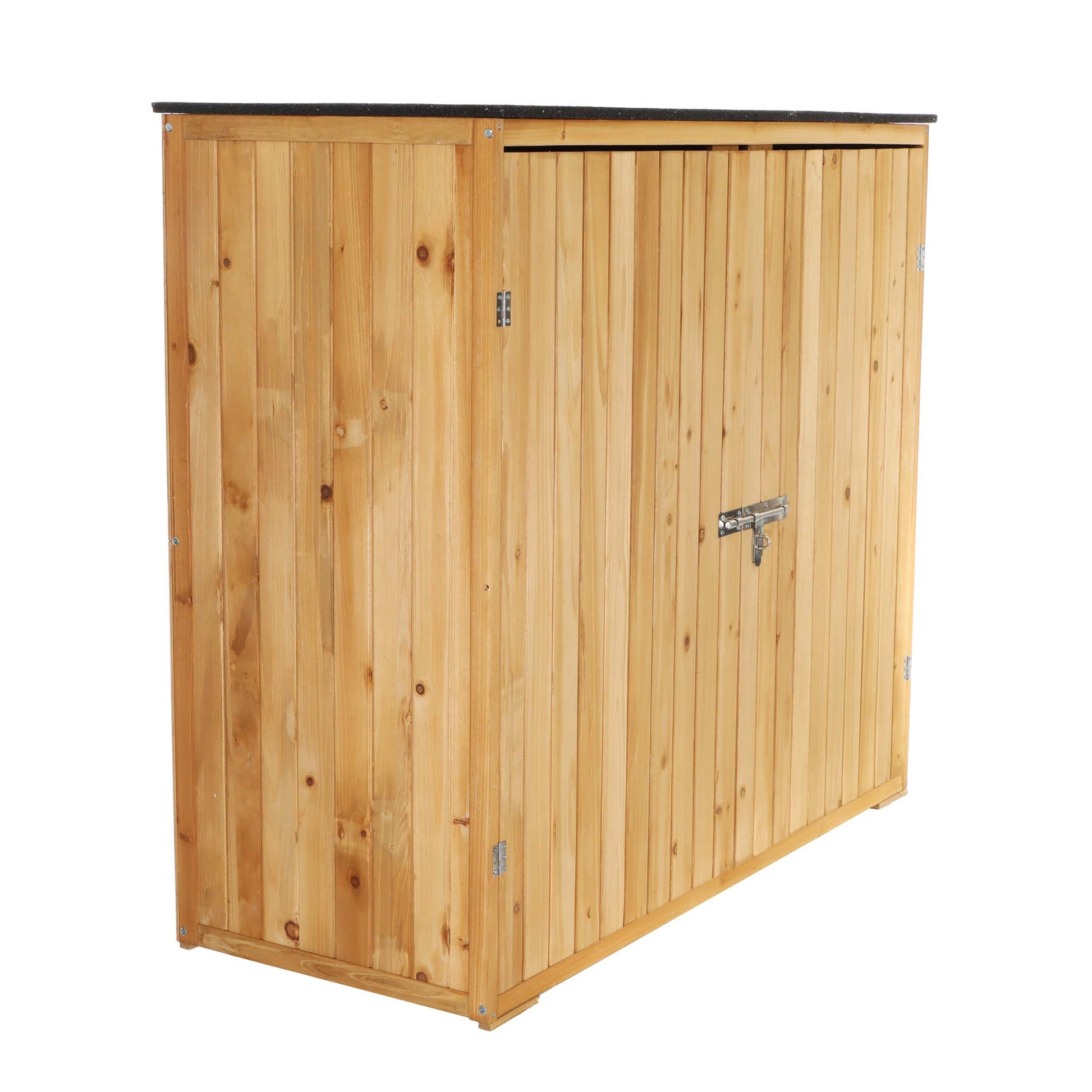 Casetta porta attrezzi da giardino in legno color naturale, 136 x 127 x 58 cm, armadio da esterno a due ante, capanno per utensili e strumenti