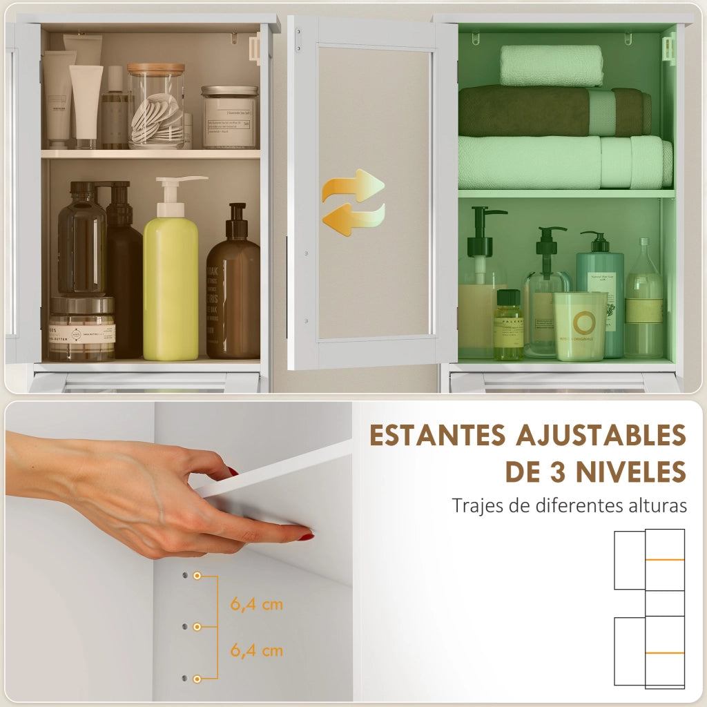 Colonna Bagno con Anta Vetro Ripiani Regolabili e Cassetto ¨C Zephmum ¨C 40x31x170 cm Bianco