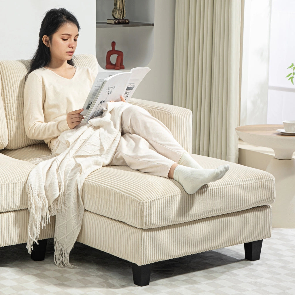Divano Angolare 3 Posti con Chaise Longue ¨C Zephmum ¨C Velluto Antimacchia Beige 214 cm