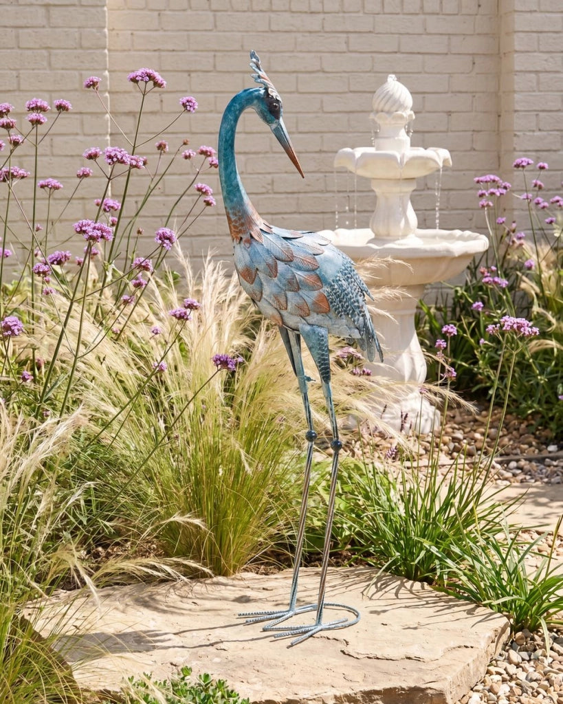 Statua da giardino in ferro blu, scultura di un animale in piedi a grandezza naturale, realizzata a mano
