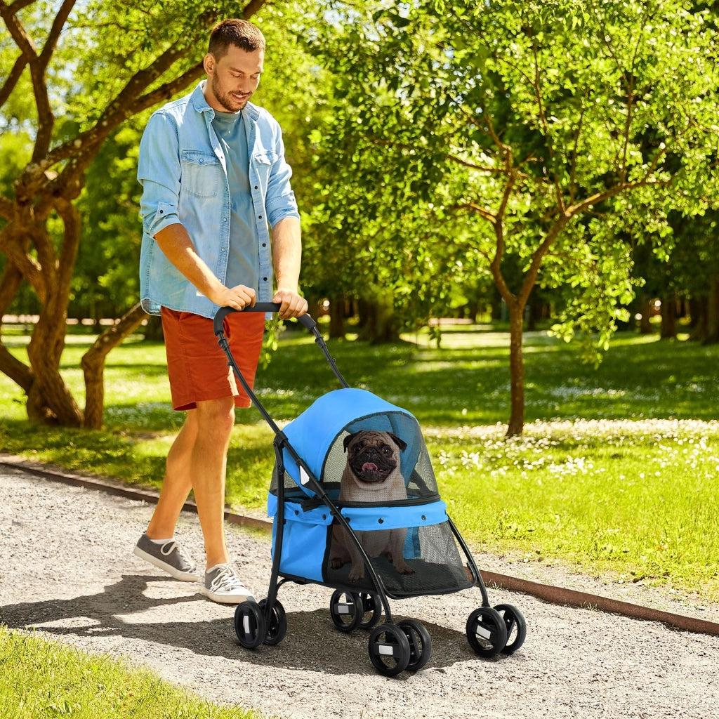 Passeggino per Cani Pieghevole 82x47x97 cm in Tessuto Oxford Blu