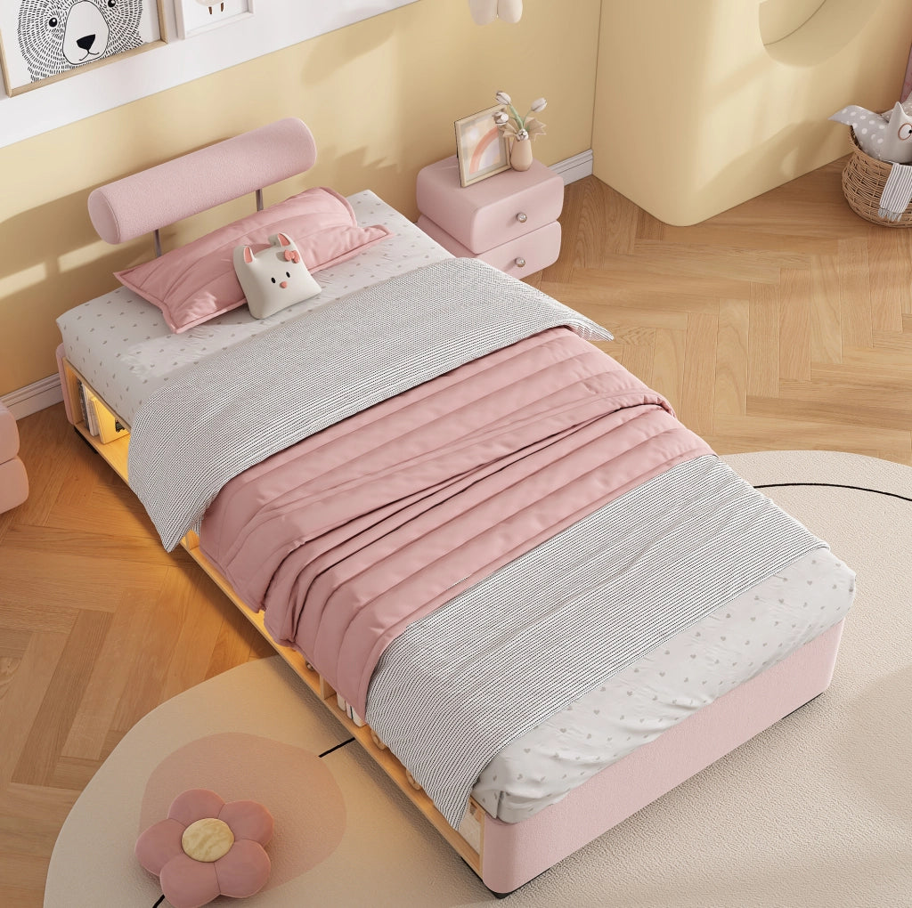 Letto imbottito per bambini rosa 90x200 cm con LED