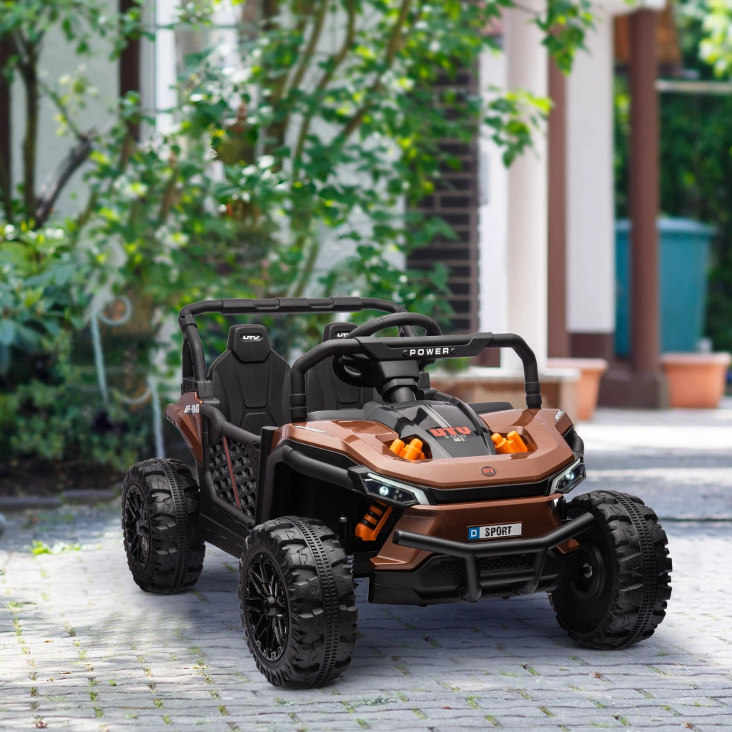 Veicolo elettrico per bambini buggy UTV telecomando 2.4Ghz ¨C zephmum ¨C 103x69x59 cm marrone