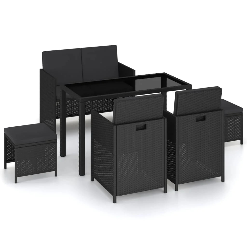 Set da pranzo da giardino a 6 pezzi con cuscini in polyrattan nero 02_0014802