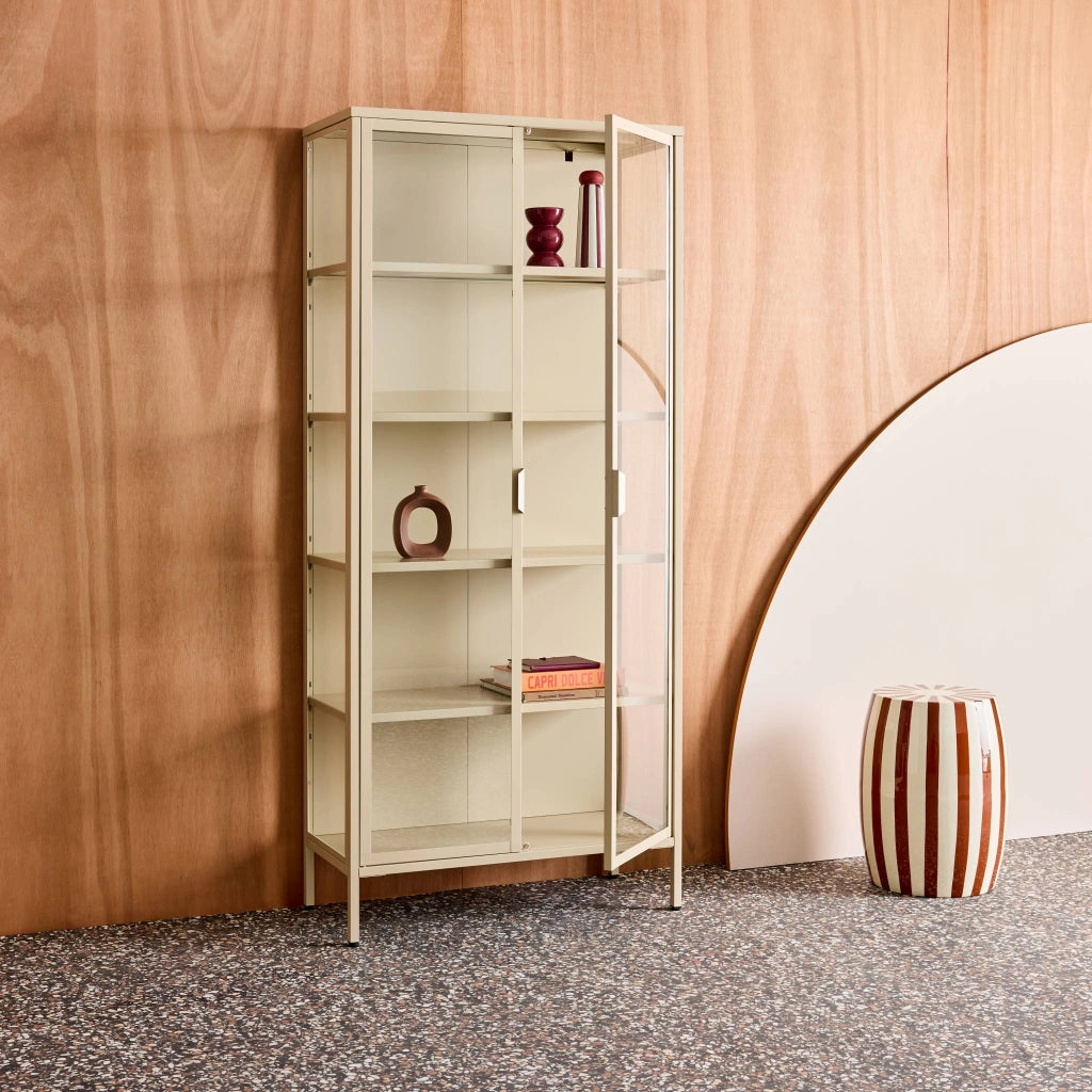 Credenza in acciaio e vetro temperato 2 porte, 180cm, beige