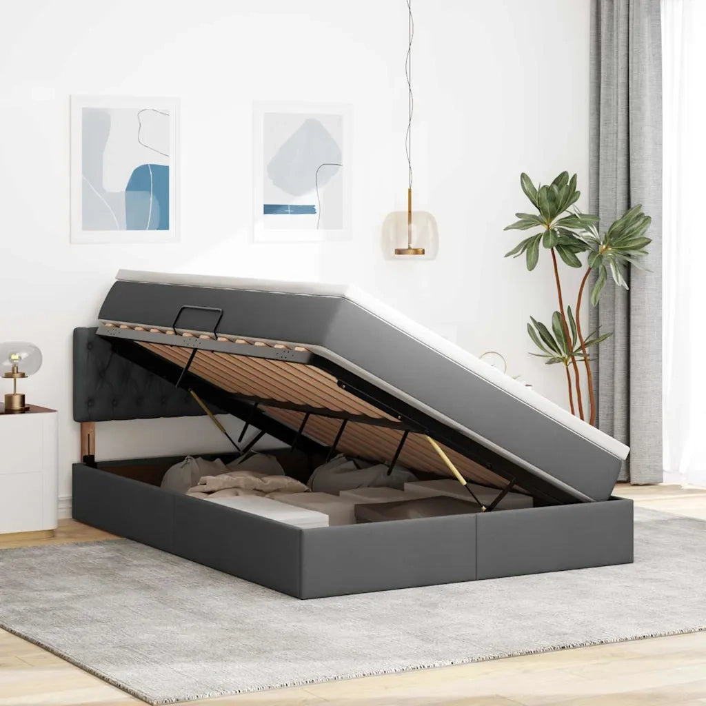 Letto con contenitore e materasso Grigio scuro 140 x 190 cm