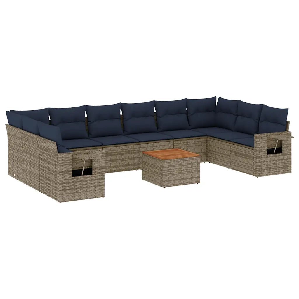 Set Divani da Giardino 11 pz con Cuscini Grigio in Polyrattan 3224738