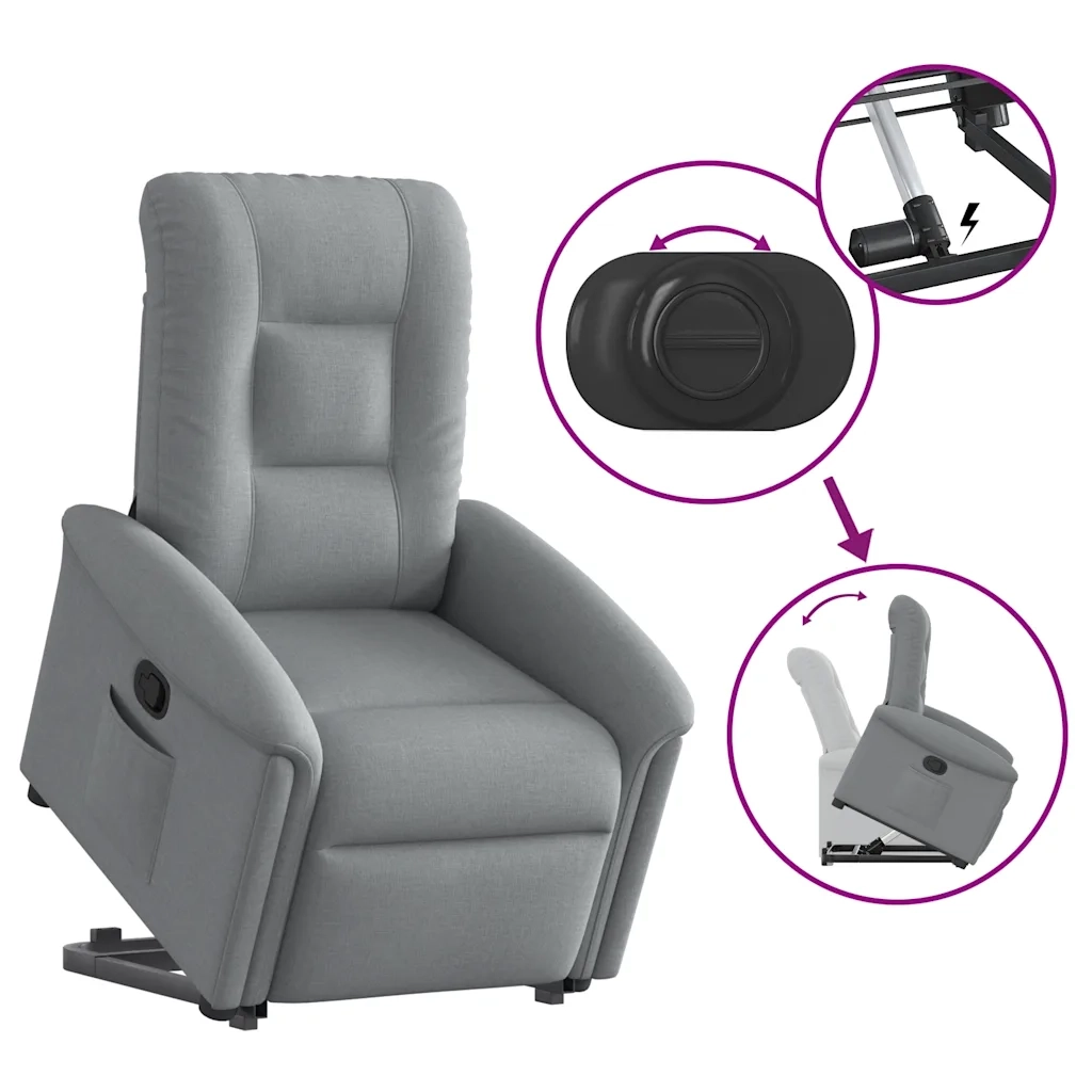 Poltrona | Sedia Relax Alzapersona Reclinabile Grigio Chiaro in Tessuto